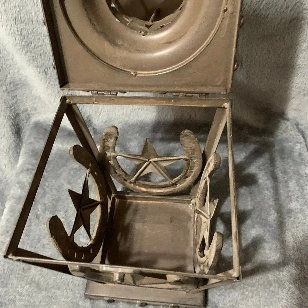 Rustic Metal Horseshoe Texas Star Lantern Western Farmhouse Decor Bronze 13.5in
